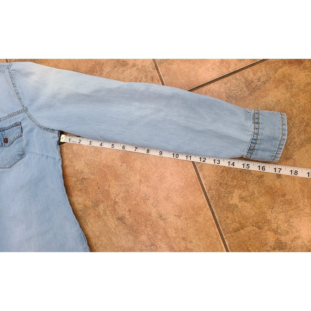 Peasant Shirt Youth Med Blue 100% Cotton Denim Lace Up Pullover Long Sleeve - Picture 6 of 7